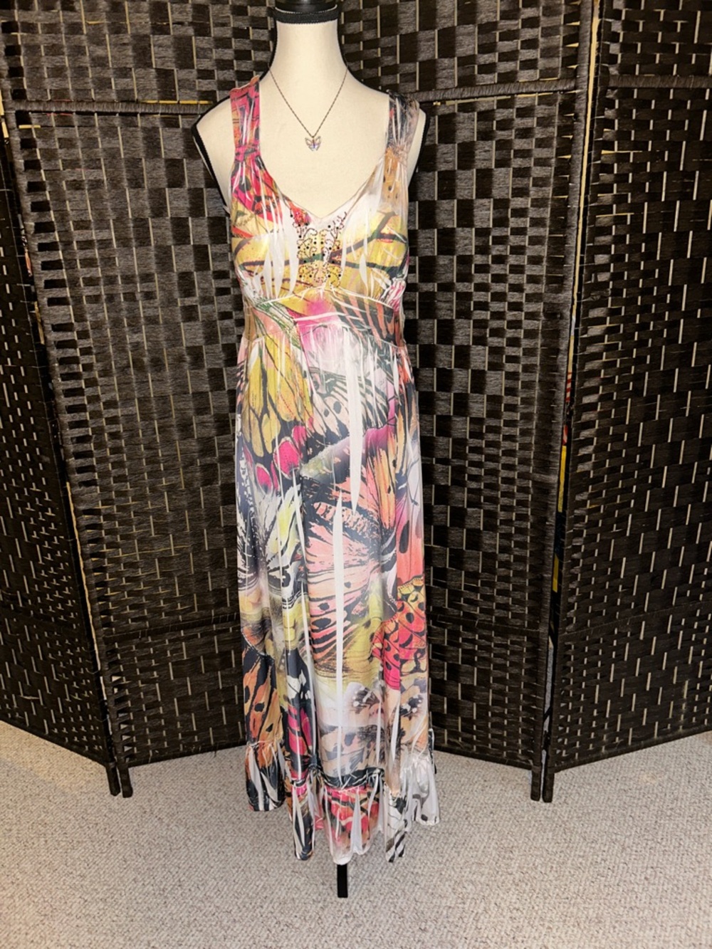 Style & Co. Sleeveless V-Neck Floral Maxi Dress in Pink, Yellow, White